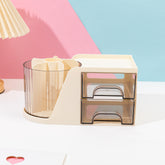 Rotating Pen Holder With Mini Drawers Milktea