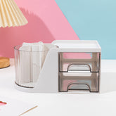 Rotating Pen Holder With Mini Drawers Gray