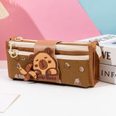 Capybara 3 Tier Pencil Case with Flap Dark Brown
