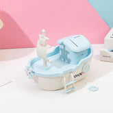 Self-Assembled Ship Money Box With Key Baby Blue