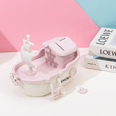 Self-Assembled Ship Money Box With Key Baby Pink