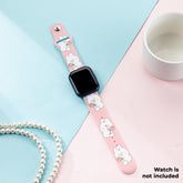 Smart Buddy Gen 6 Patterns and prints straps White Bunny with Flower with button fastener