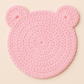 Handmade Light Pink Crochet Bear Coaster