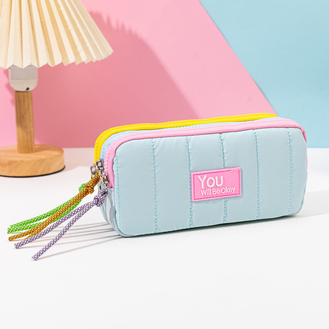 3 Compartment Puffy Pencil Case Baby Blue