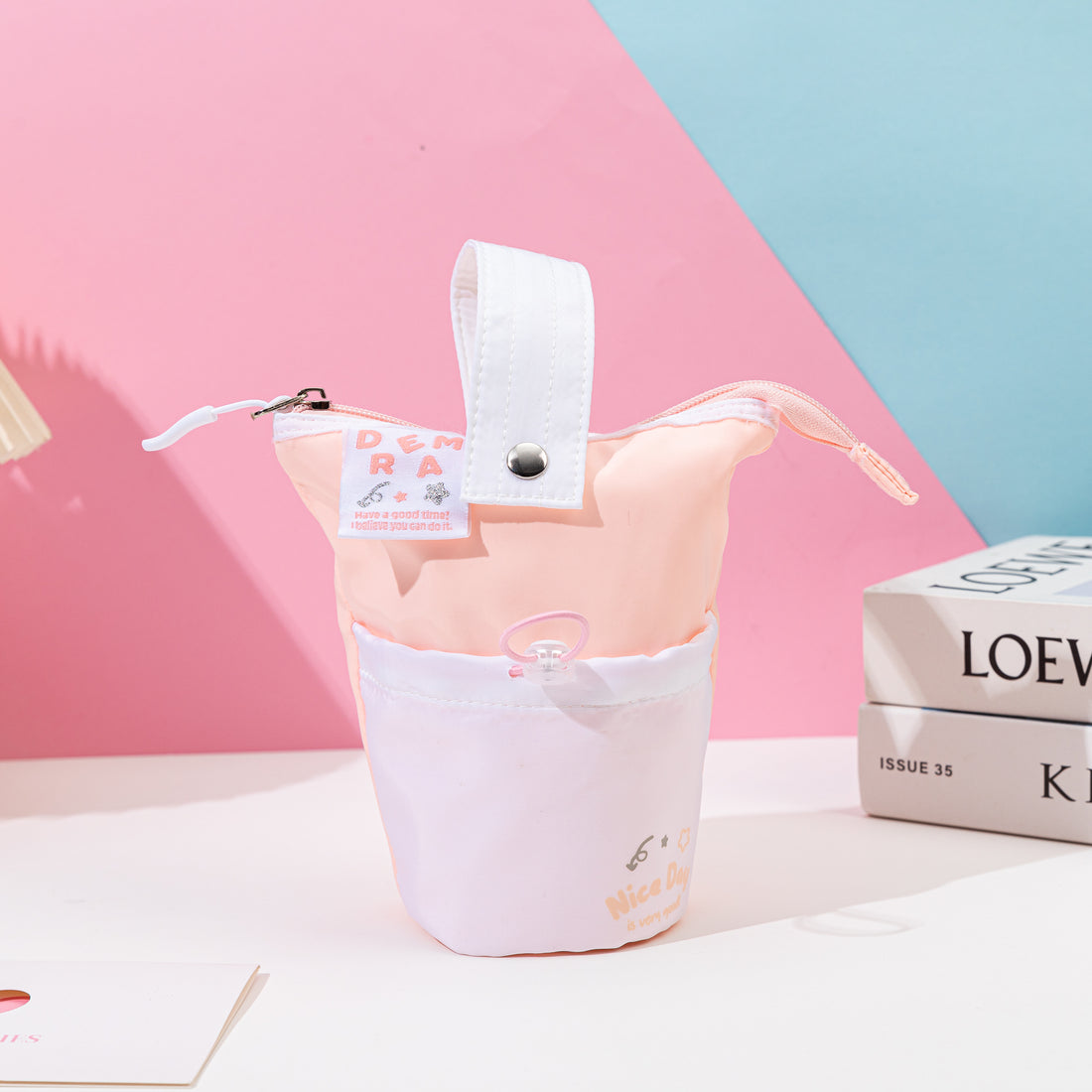 Bucket Pencil Case With Wrist Handle Macaron Pink