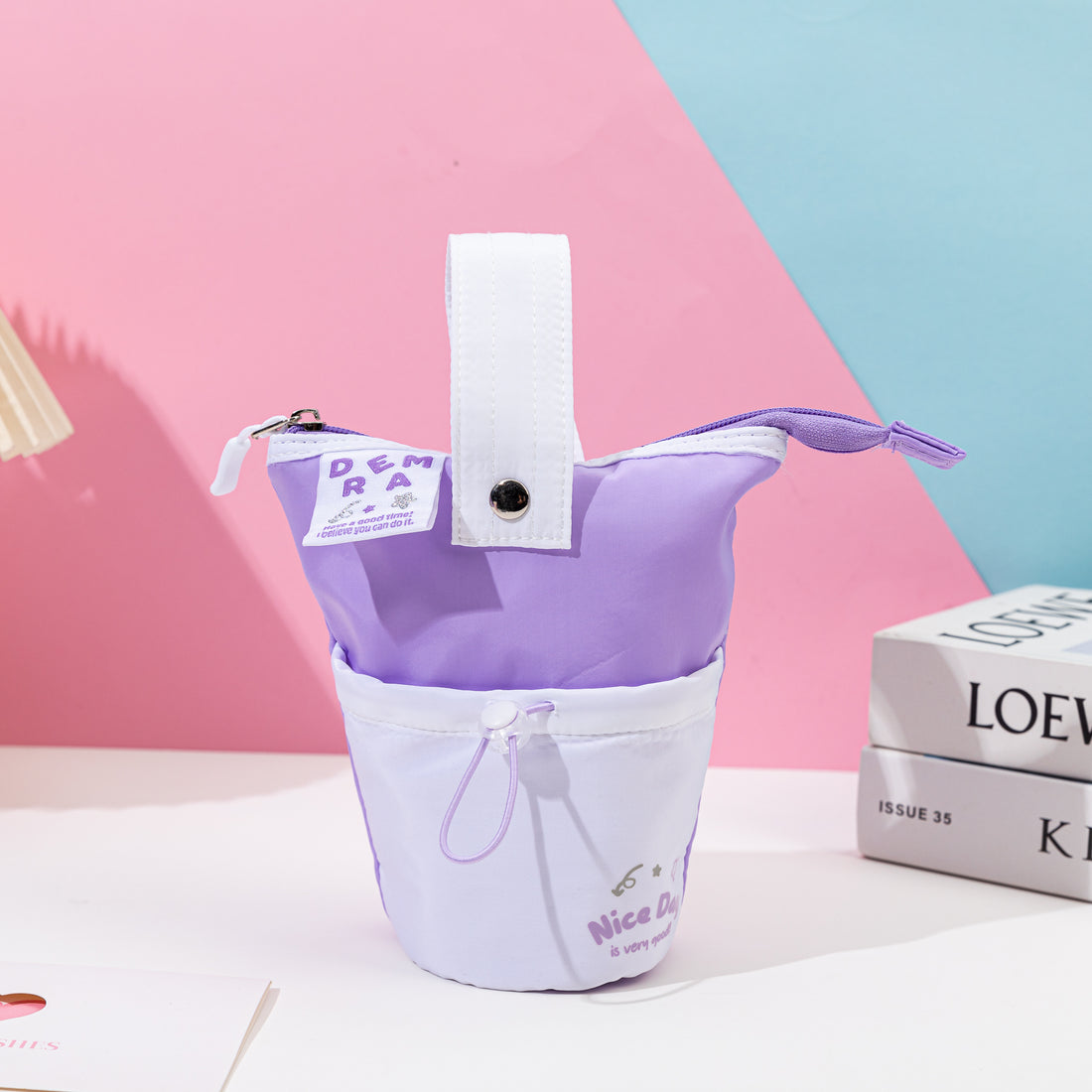 Bucket Pencil Case With Wrist Handle Bubblegum Purple