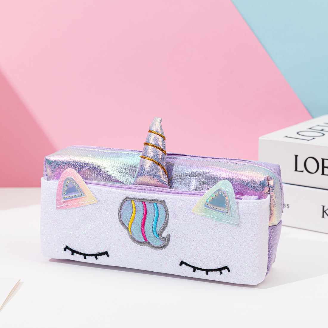 Holographic Unicorn Pencil Case Bubblegum Purple