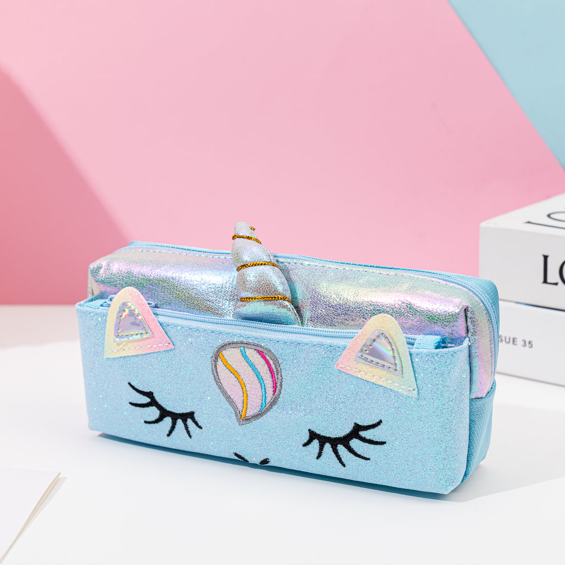 Holographic Unicorn Pencil Case Baby Blue