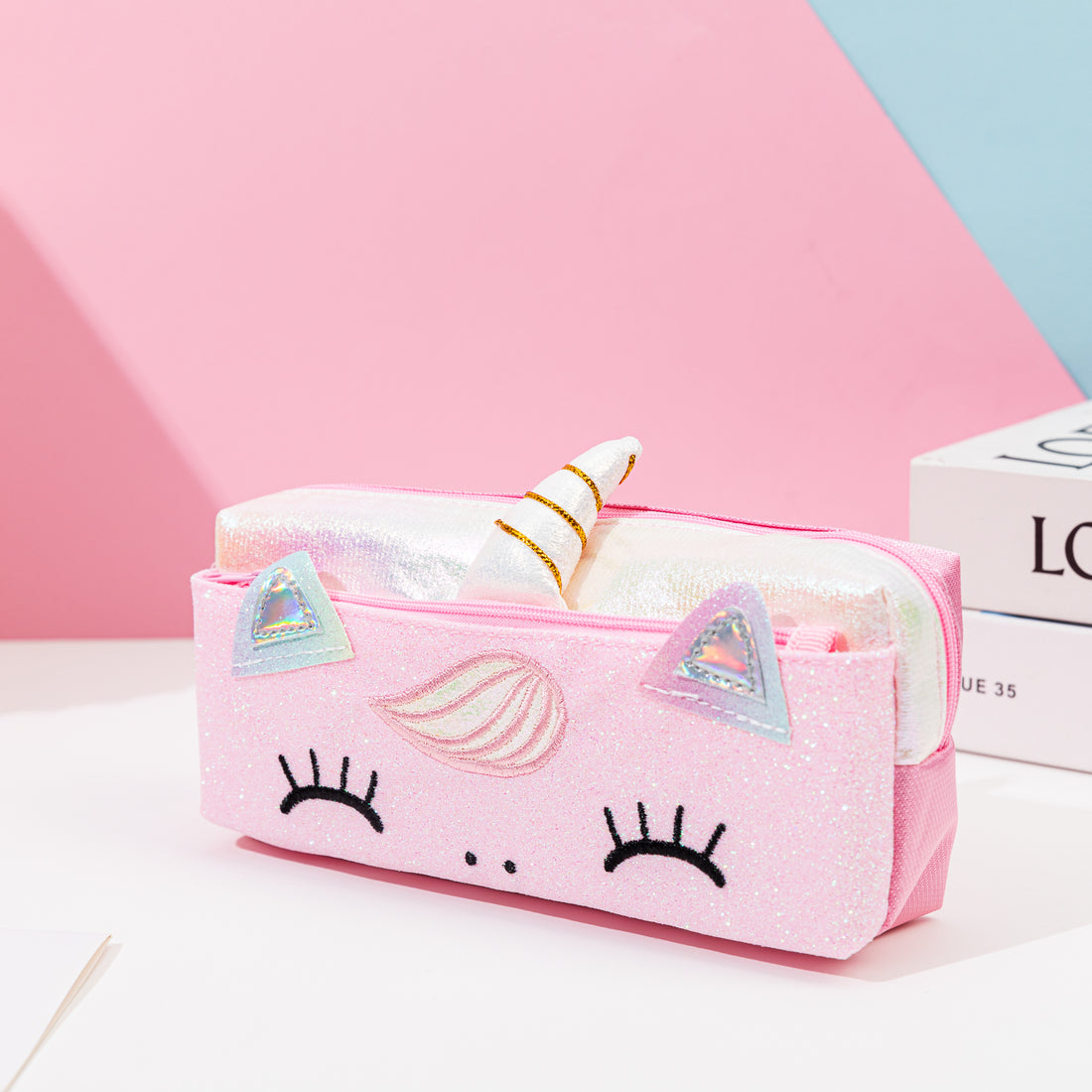 Holographic Unicorn Pencil Case Macaron Pink