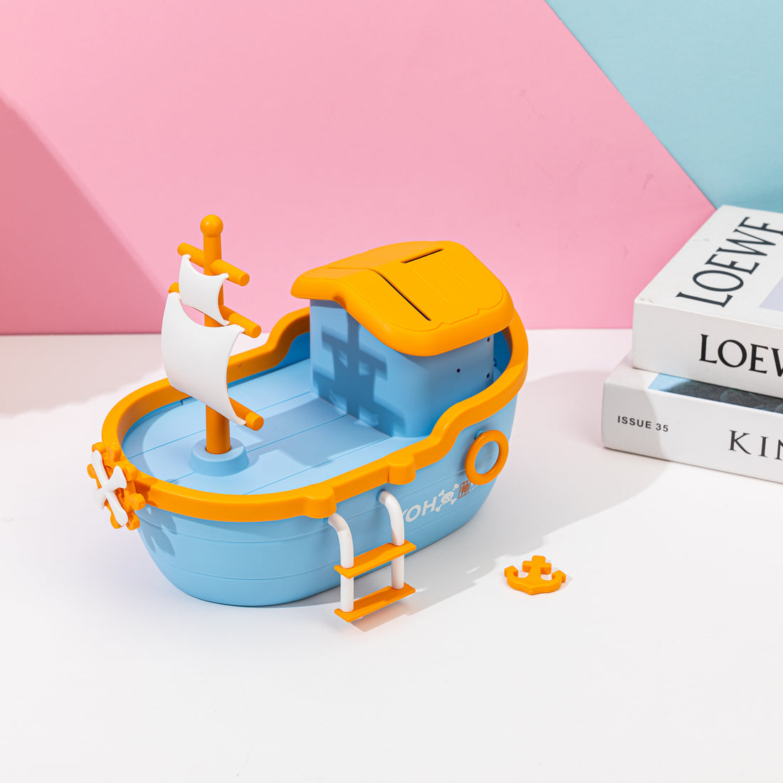 Self-Assembled Ship Money Box With Key Dark Blue