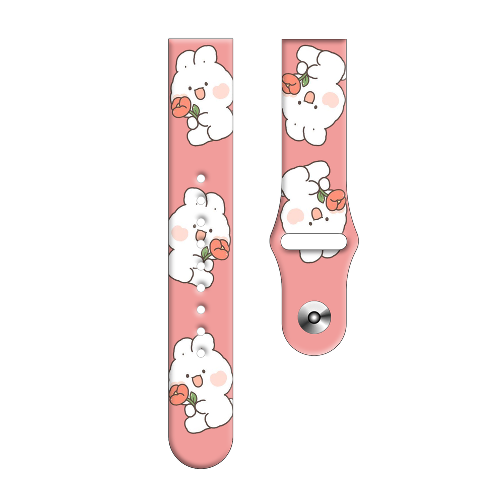 Smart Buddy Gen 6 Patterns and prints straps White Bunny with Flower with button fastener